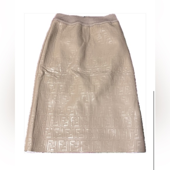 Fendi pencil Elegant Beige Embossed Midi Skirt - Picture 1 of 7